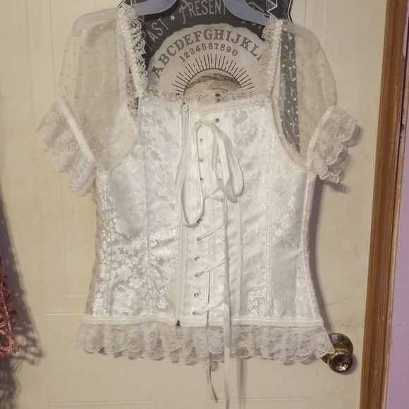 White bustier w/ lace sleeves - Picture 3 of 7